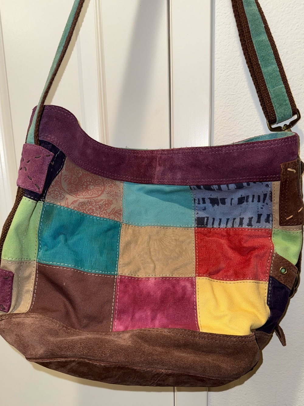 Vintage Lucky Brand Multicolor Patchwork Suede Shoulder Bag